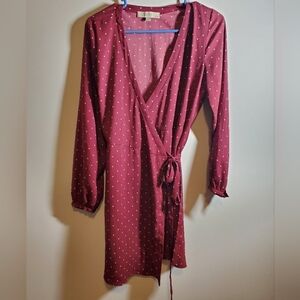 Loft 4P Petite Burgundy Star Print Full Wrap Dress